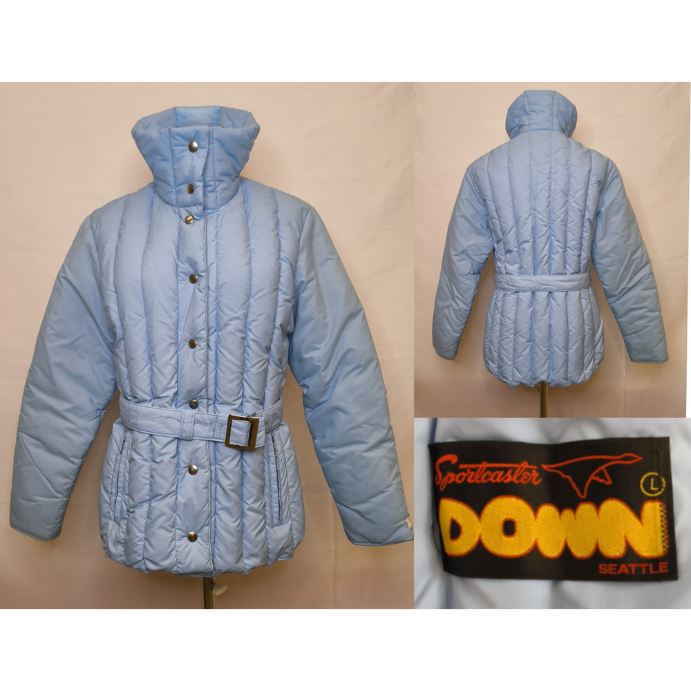 Sportscaster Down Blend Belted Ski Jacket Women's L Light Blue Vintage #W4829